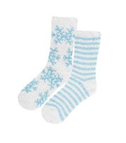 Loungeable 2 Pack White Snowflake and Stripe Fluffy Socks